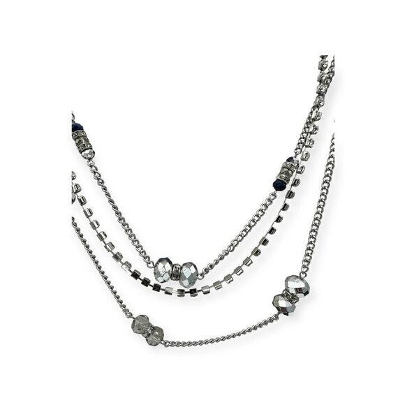 Long Opera/Rope length 3-tiered necklace silver toned with beads 35 inches long - Picture 3 of 7
